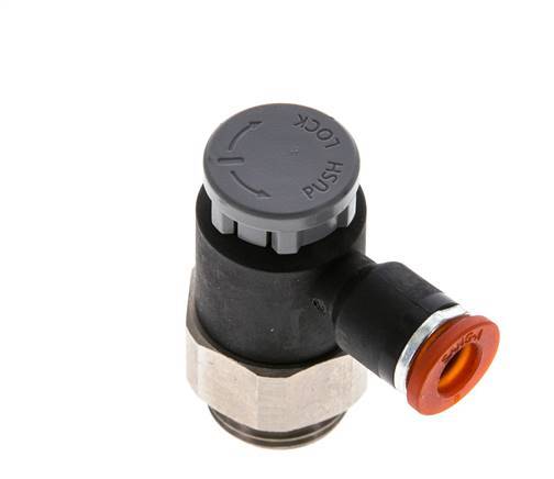 Durchflussregelventil Meter-In-Winkelstück 6 mm - G3/8'' Messing/PA 66 Sicherungsmutter