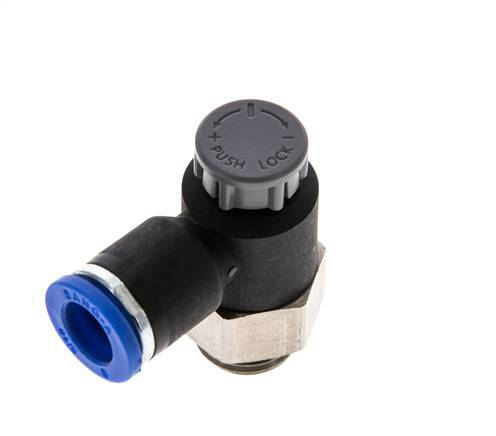 Durchflussregelventil Abgangswinkel 8 mm - G1/4'' Messing/PA 66 Sicherungsmutter