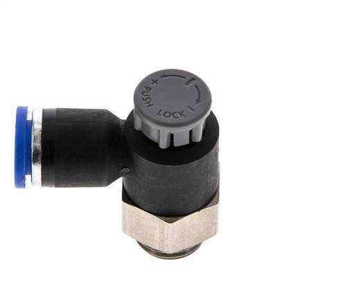 Durchflussregelventil Abgangswinkel 8 mm - G1/4'' Messing/PA 66 Sicherungsmutter