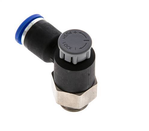 Durchflussregelventil Abgangswinkel 8 mm - G1/4'' Messing/PA 66 Sicherungsmutter