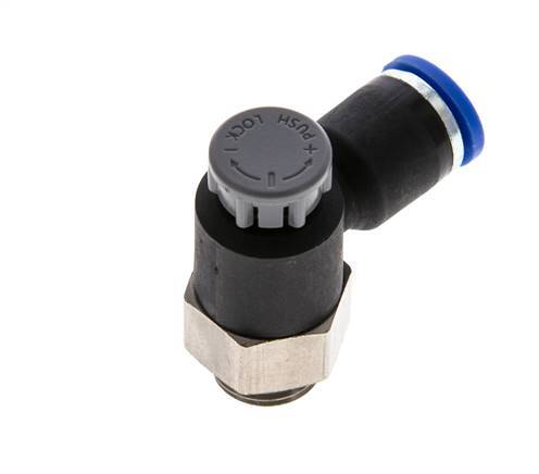 Durchflussregelventil Abgangswinkel 8 mm - G1/4'' Messing/PA 66 Sicherungsmutter