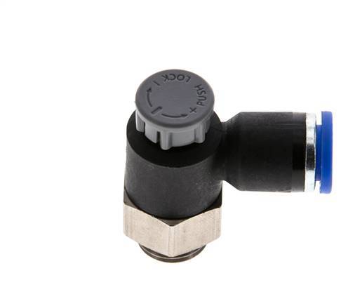 Durchflussregelventil Abgangswinkel 8 mm - G1/4'' Messing/PA 66 Sicherungsmutter