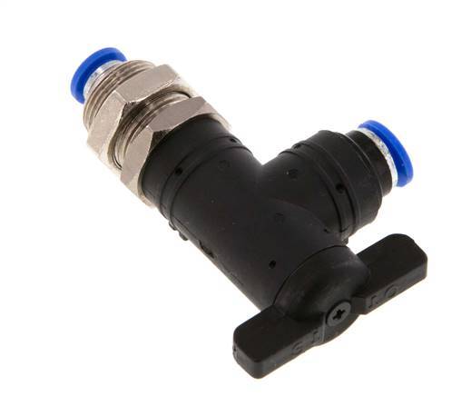 2-Wege-Winkel-Kugelhahn 6 mm Kunststoff/Messing Schottverschraubung