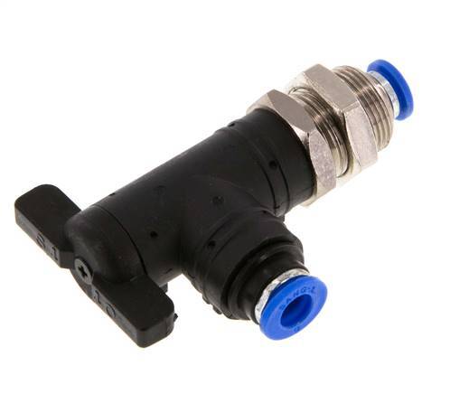 2-Wege-Winkel-Kugelhahn 6 mm Kunststoff/Messing Schottverschraubung