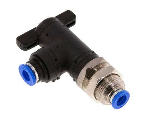 2-Wege-Winkel-Kugelhahn 6 mm Kunststoff/Messing Schottverschraubung