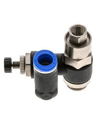 Durchflussregelungs-Schalldämpfer Auslass drehbar 10 mm - G3/8''-G1/8'' Messing/PA 66 mit vorgesteuertem Rückschlagventil