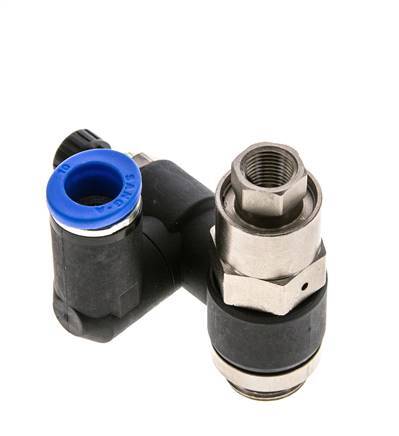 Durchflussregelungs-Schalldämpfer Auslass drehbar 10 mm - G3/8''-G1/8'' Messing/PA 66 mit vorgesteuertem Rückschlagventil