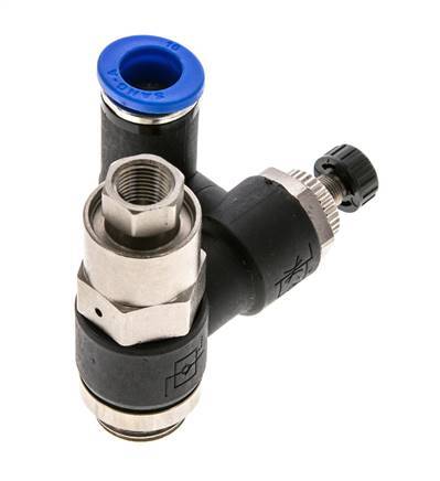 Durchflussregelungs-Schalldämpfer Auslass drehbar 10 mm - G3/8''-G1/8'' Messing/PA 66 mit vorgesteuertem Rückschlagventil