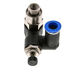 Durchflussregelungs-Schalldämpfer Auslass drehbar 10 mm - G3/8''-G1/8'' Messing/PA 66 mit vorgesteuertem Rückschlagventil