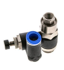 Durchflussregelungs-Schalldämpfer Auslass drehbar 10 mm - G3/8''-G1/8'' Messing/PA 66 mit vorgesteuertem Rückschlagventil