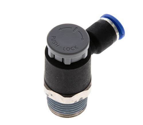 Durchflussregelventil Abgangswinkel 6 mm - R3/8'' Messing/PA 66 Sicherungsmutter