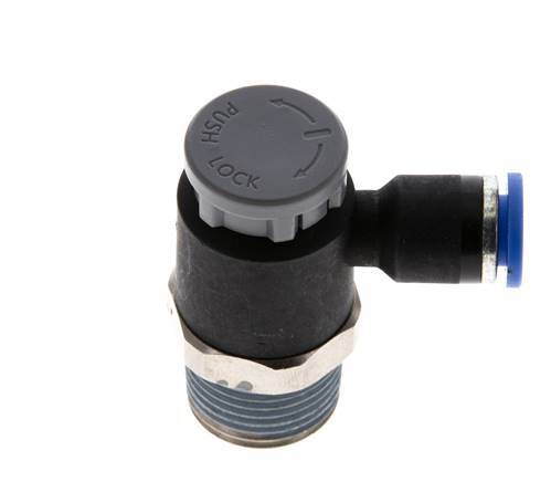 Durchflussregelventil Abgangswinkel 6 mm - R3/8'' Messing/PA 66 Sicherungsmutter