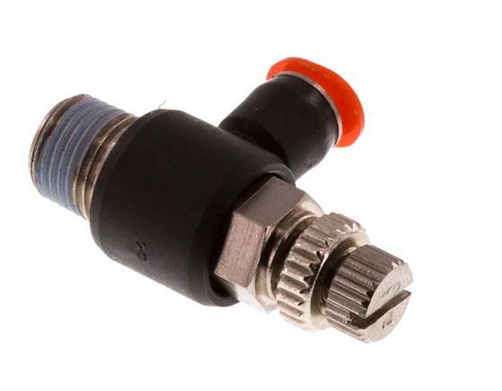 Durchflussregelung Schalldämpfer Meter-In Winkel 4 mm - R1/8'' Messing/PBT