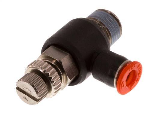 Durchflussregelung Schalldämpfer Meter-In Winkel 4 mm - R1/8'' Messing/PBT