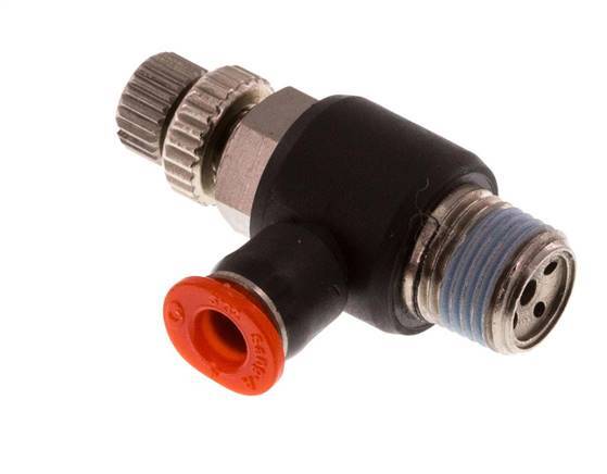 Durchflussregelung Schalldämpfer Meter-In Winkel 4 mm - R1/8'' Messing/PBT