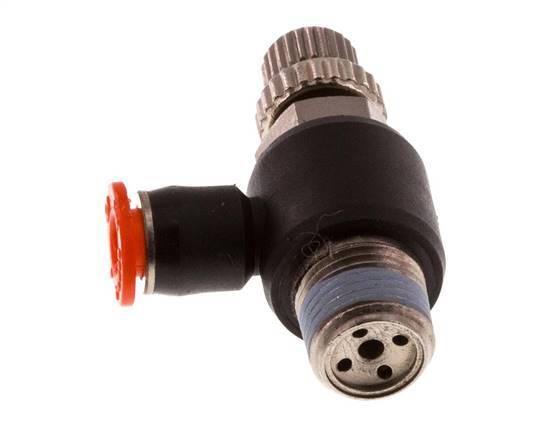 Durchflussregelung Schalldämpfer Meter-In Winkel 4 mm - R1/8'' Messing/PBT