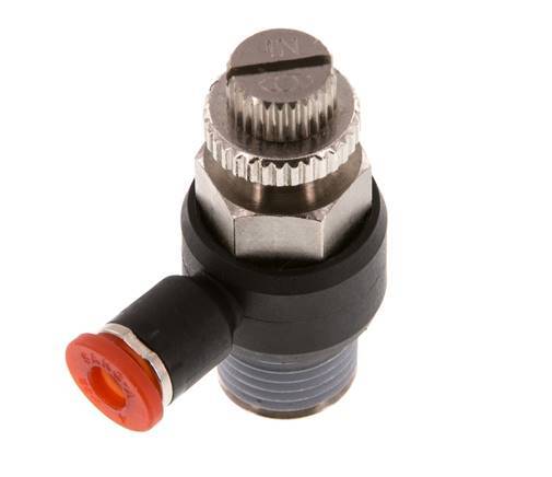 Flow Control Silencer Meter-In Elbow 4 mm - R1/4'' Brass/PA 66