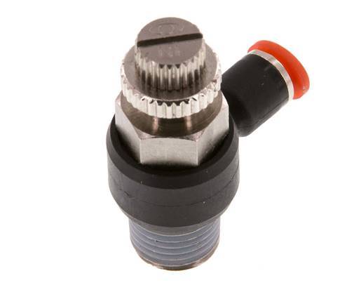 Durchflussregelungs-Schalldämpfer-In-Winkelstück 4 mm - R1/4'' Messing/PA 66