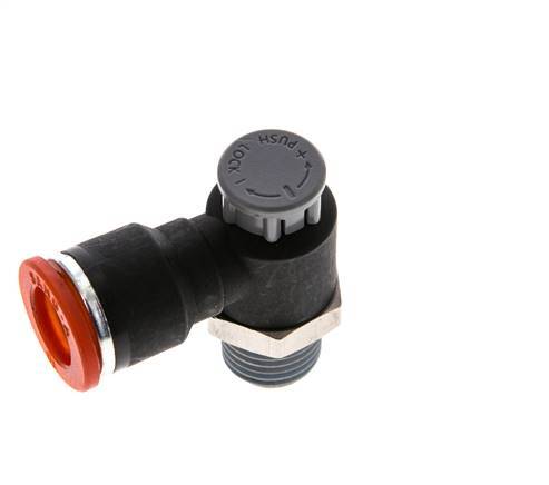 Durchflussregelventil Meter-In-Winkelstück 10 mm - R1/4'' Messing/PA 66 Sicherungsmutter