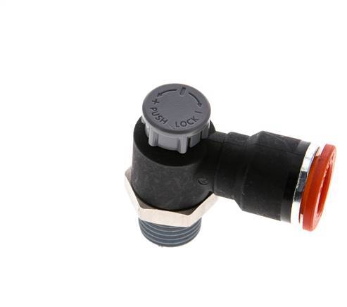 Durchflussregelventil Meter-In-Winkelstück 10 mm - R1/4'' Messing/PA 66 Sicherungsmutter