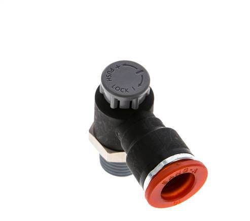 Durchflussregelventil Meter-In-Winkelstück 10 mm - R1/4'' Messing/PA 66 Sicherungsmutter