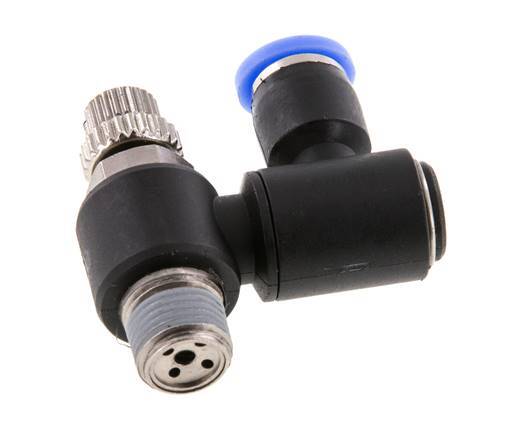 Durchflussregelungs-Schalldämpfer Auslass drehbar 4 mm - R1/8'' Messing/PA 66
