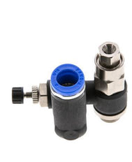 Durchflussregelungs-Schalldämpfer - drehbar 8 mm - G1/8''-M5 Messing/PA 66 mit vorgesteuertem Rückschlagventil