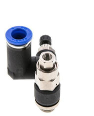 Durchflussregelungs-Schalldämpfer - drehbar 8 mm - G1/8''-M5 Messing/PA 66 mit vorgesteuertem Rückschlagventil