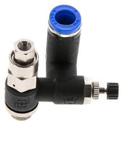Durchflussregelungs-Schalldämpfer - drehbar 8 mm - G1/8''-M5 Messing/PA 66 mit vorgesteuertem Rückschlagventil