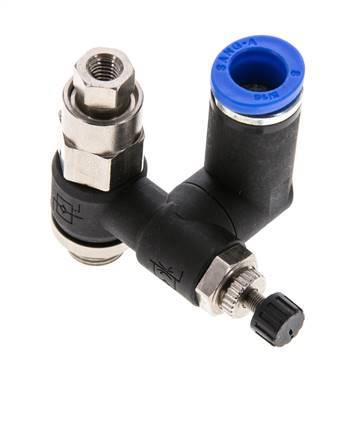 Durchflussregelungs-Schalldämpfer - drehbar 8 mm - G1/8''-M5 Messing/PA 66 mit vorgesteuertem Rückschlagventil