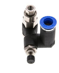 Durchflussregelungs-Schalldämpfer - drehbar 8 mm - G1/8''-M5 Messing/PA 66 mit vorgesteuertem Rückschlagventil