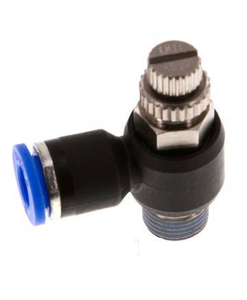 Durchflussregelungs-Schalldämpfer Abgangswinkel 6 mm - R1/8'' Messing/PA 66