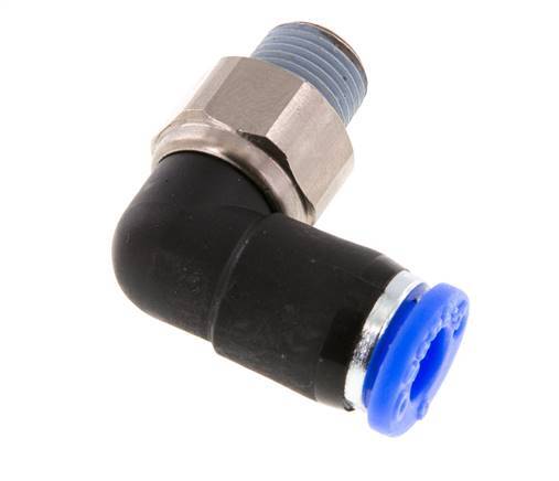 6mm & R1/8'' Ellbogen-Drehgelenk Einsteck-Außengewinde Messing vernickelt/PBT NBR drehbar