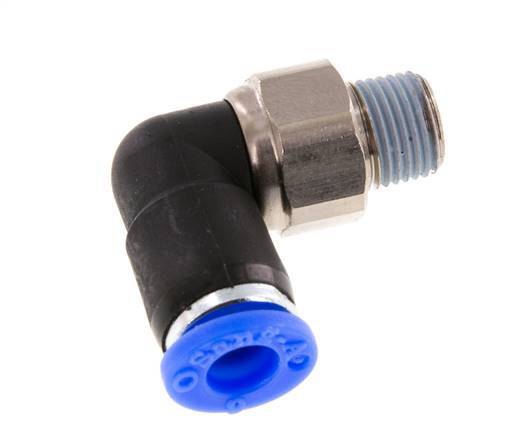 6mm & R1/8'' Ellbogen-Drehgelenk Einsteck-Außengewinde Messing vernickelt/PBT NBR drehbar