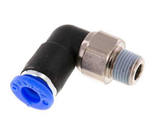 6mm & R1/8'' Ellbogen-Drehgelenk Einsteck-Außengewinde Messing vernickelt/PBT NBR drehbar