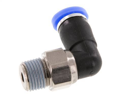 4mm & R1/8'' Ellbogen-Drehgelenk Einsteck-Außengewinde Messing vernickelt/PBT NBR drehbar