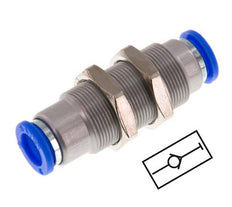 Push-In Fitting 8mm Auto Shut-Off Brass/PBT Bulkhead 0-10bar (0-145psi)