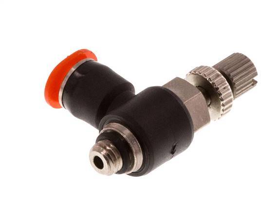 Flow Control Silencer Meter-In Elbow 4 mm - M5 Brass/PBT