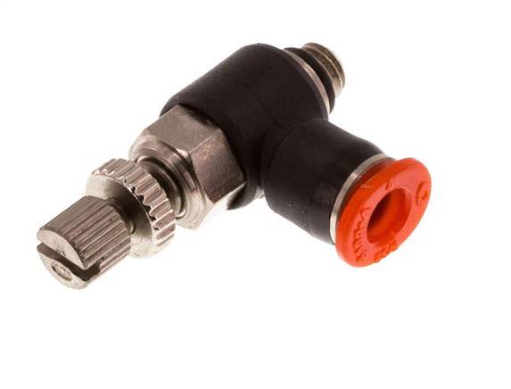 Durchflussregelung Schalldämpfer Meter-In-Winkelstück 4 mm - M5 Messing/PBT