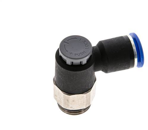 Durchflussregelventil Abgangswinkel 12 mm - G1/2'' Messing/PA 66 Sicherungsmutter