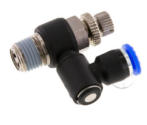 Durchflussregelung Schalldämpfer Meter-Out drehbar 6 mm - R1/4'' Messing/PA 66