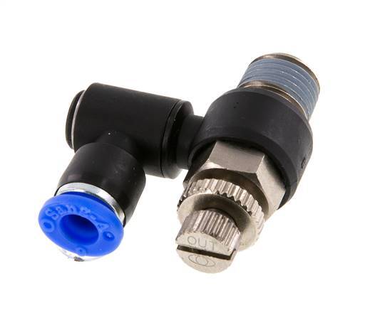 Durchflussregelung Schalldämpfer Meter-Out drehbar 6 mm - R1/4'' Messing/PA 66