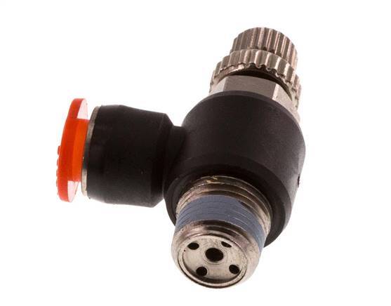 Durchflussregelung Schalldämpfer Meter-In Winkel 6 mm - R1/8'' Messing/PBT