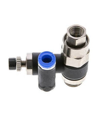 Durchflussregelungs-Schalldämpfer - drehbar 6 mm - G1/4''-G1/8'' Messing/PA 66 mit vorgesteuertem Rückschlagventil