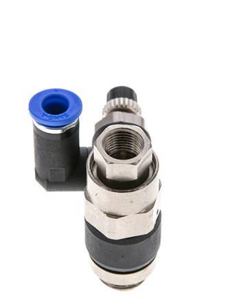 Durchflussregelungs-Schalldämpfer - drehbar 6 mm - G1/4''-G1/8'' Messing/PA 66 mit vorgesteuertem Rückschlagventil