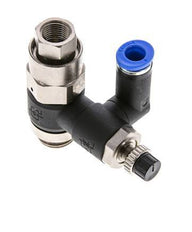 Durchflussregelungs-Schalldämpfer - drehbar 6 mm - G1/4''-G1/8'' Messing/PA 66 mit vorgesteuertem Rückschlagventil