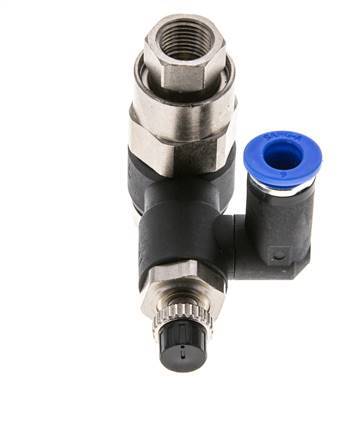 Durchflussregelungs-Schalldämpfer - drehbar 6 mm - G1/4''-G1/8'' Messing/PA 66 mit vorgesteuertem Rückschlagventil