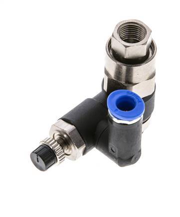 Durchflussregelungs-Schalldämpfer - drehbar 6 mm - G1/4''-G1/8'' Messing/PA 66 mit vorgesteuertem Rückschlagventil