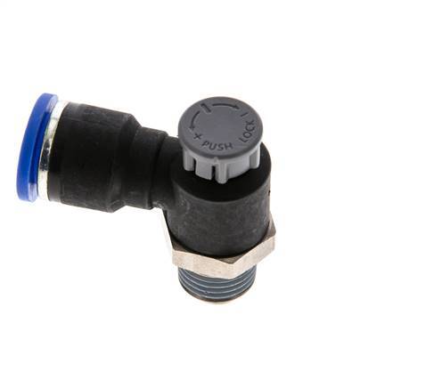 Durchflussregelventil Abgangswinkel 10 mm - R1/4'' Messing/PA 66 Sicherungsmutter