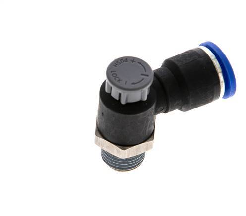 Durchflussregelventil Abgangswinkel 10 mm - R1/4'' Messing/PA 66 Sicherungsmutter